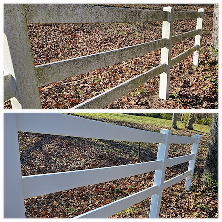 Before and after photo of fence cleaning service in Kirkwood